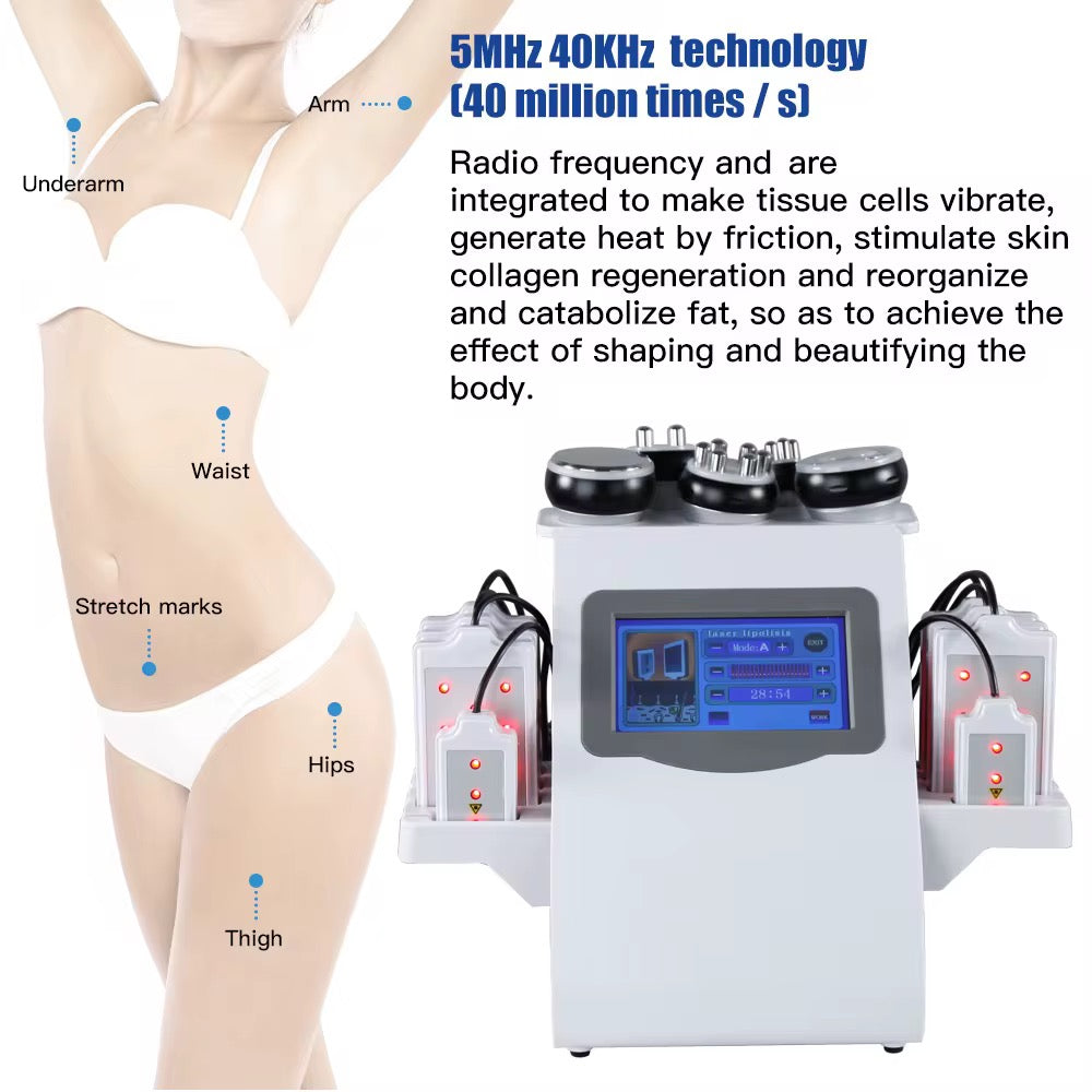 6 in 1 Professional 40K Radiofrecuencia Facial Corporal Body Weight Loss Machine for Cellulite Reduction Skin Wrinkle Removal – JZ6 Cavitation, Vacuum & Multipole RF, Lipo Laser Body Slimming & Skin Tightening System